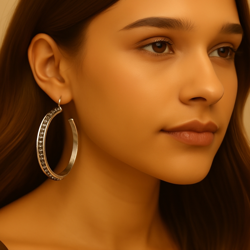 Women's Stunning Silver tone Dainty Blue Grayish Open Hook Earrings, 1.5-inch